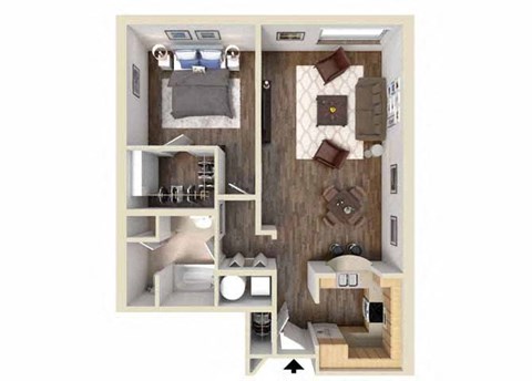 1 Bed 1 Bath Arlington Floor Plan at Carisbrooke at Manchester, New Hampshire